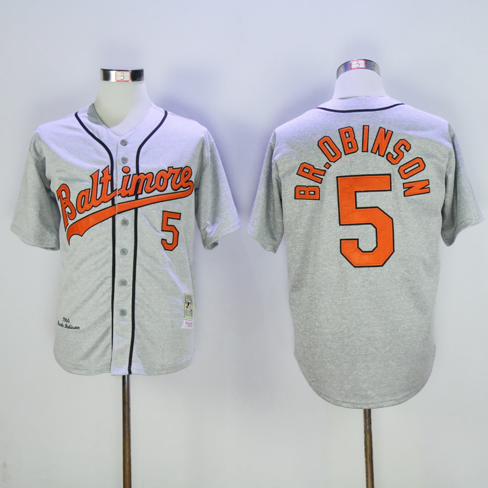 Men Baltimore Orioles 5 Robinson Grey Throwback MLB Jerseys